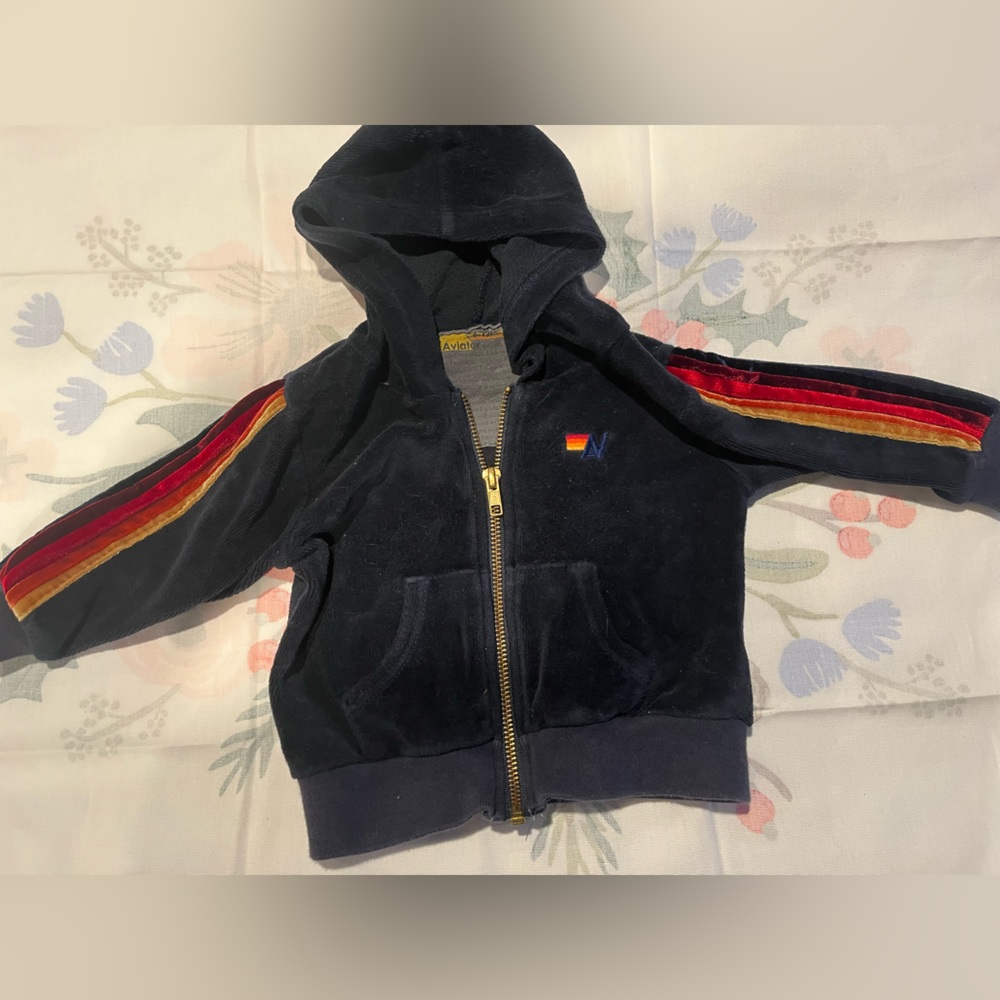 Infant Aviator nation Velour zip hoodie rainbow stripe